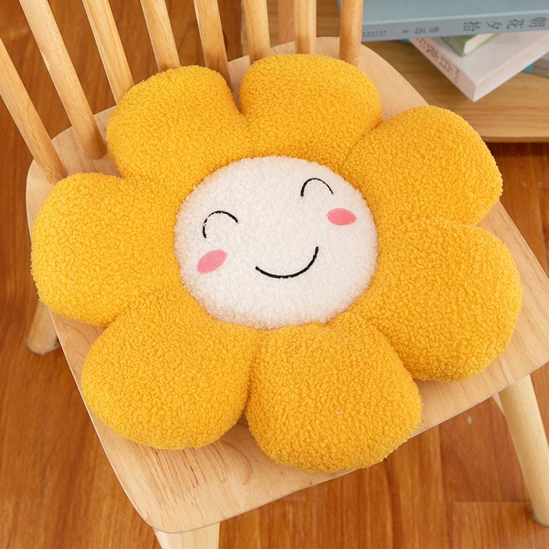 Sunflower Smiley Face Throw Pillow Flower Seat Cushion Sofa Bedroom Bay Window Cushion Office Cartoon Waist Pillow Plush Backrest