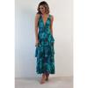 Dames V-hals Mouwloze Bloemenprint Maxi Jurk Middelhoge Taille Elegante Ruche Jurk