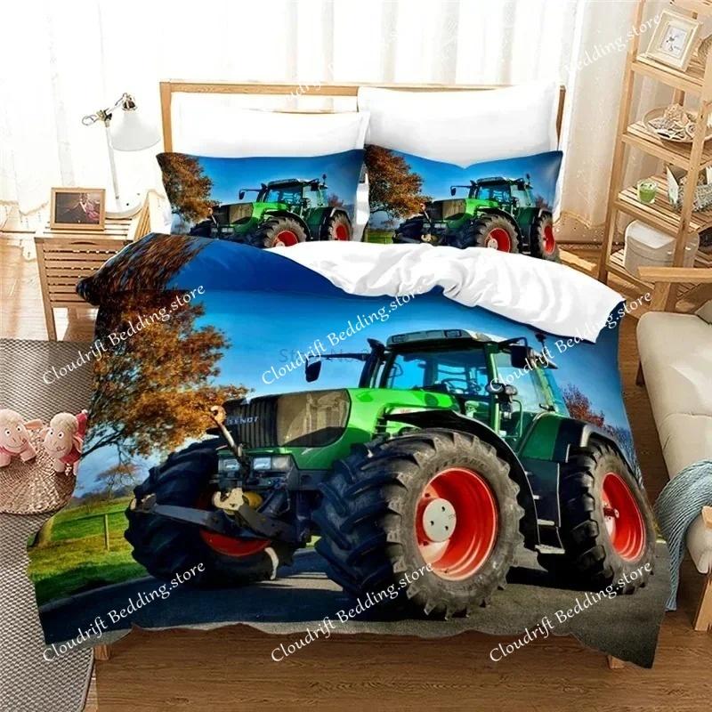Farm Tractor Bedding Set Duvet Cover Set with Pillowcase Home Textile Twin Full Queen King Bedclothes for Family Home Decor