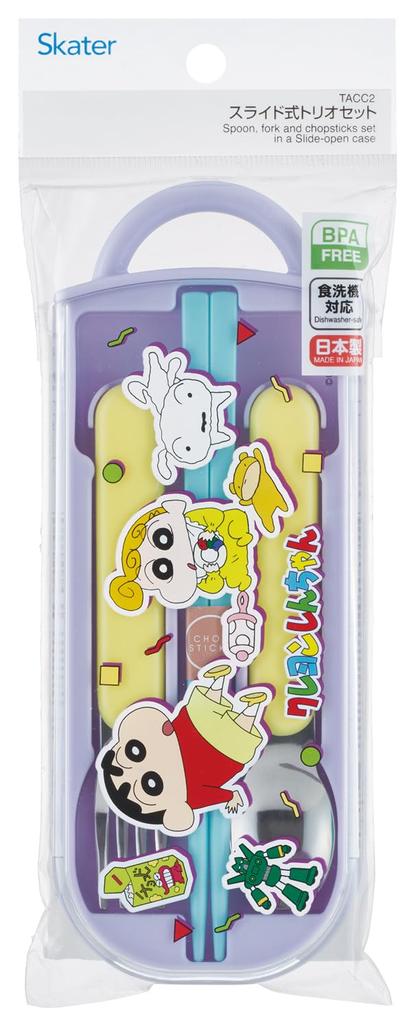Skater Bento Chopsticks Trio Set Crayon Boys and Children's (Chopsticks, Spoon, Fork) 16.5cm, Shin-chan 26, Girls, TACC2-A