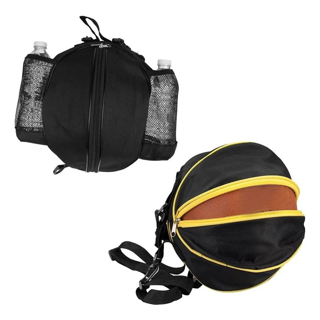 Basketball Bag Oxford Cloth Wear Resistant 1 Shoulder Ball Bag with Mesh Pocket for Outdoor Sports Black