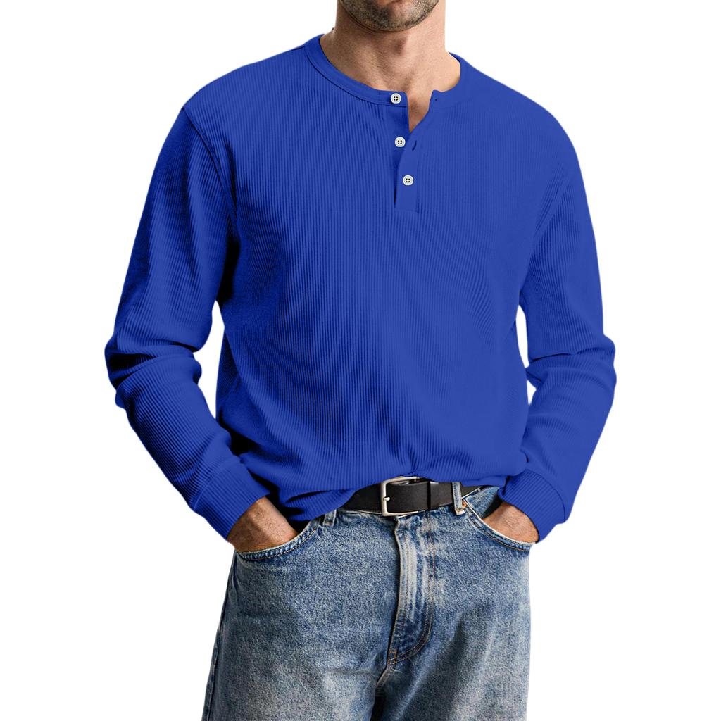Men's Casual Knit Button-Up Long-Sleeve Shirt