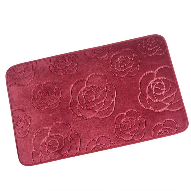 3D Embossed Absorbent Coral Fleece Non-Slip Bathroom Mat - Rose Foot Pad for Bedroom Entrance