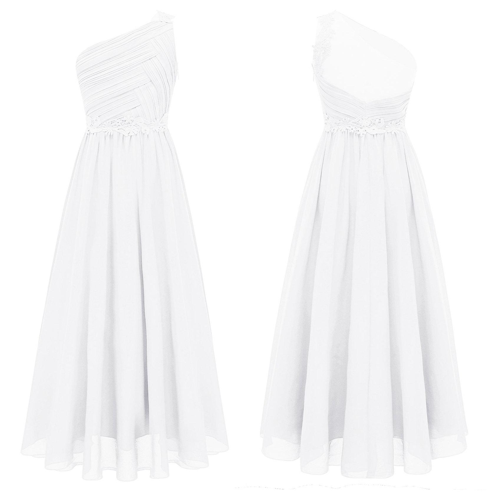 

Детское платье с цветочным узором для девочек на одно плечо, плиссированное вечернее свадебное платье, длинное платье макси, шифоновое платье подружки невесты для торжественных случаев 11-12 Years белый