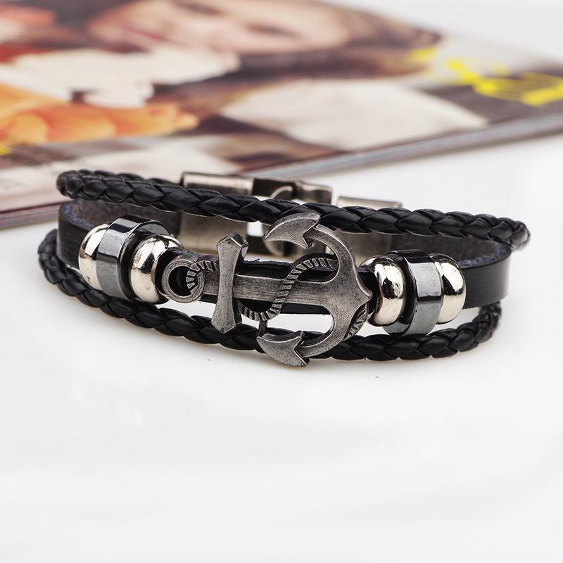 European and American Retro Multi-Layer Woven Cowhide Pirate Anchor Bracelet