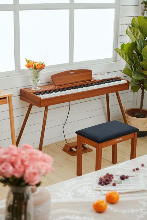 Donner Piano Chair with Sheet Music Wooden Keyboard Comfortable To 140kg Width Depth Brown Storage, Bench, Stable, Sit, Sturdy, Non-Slip, Capacity,