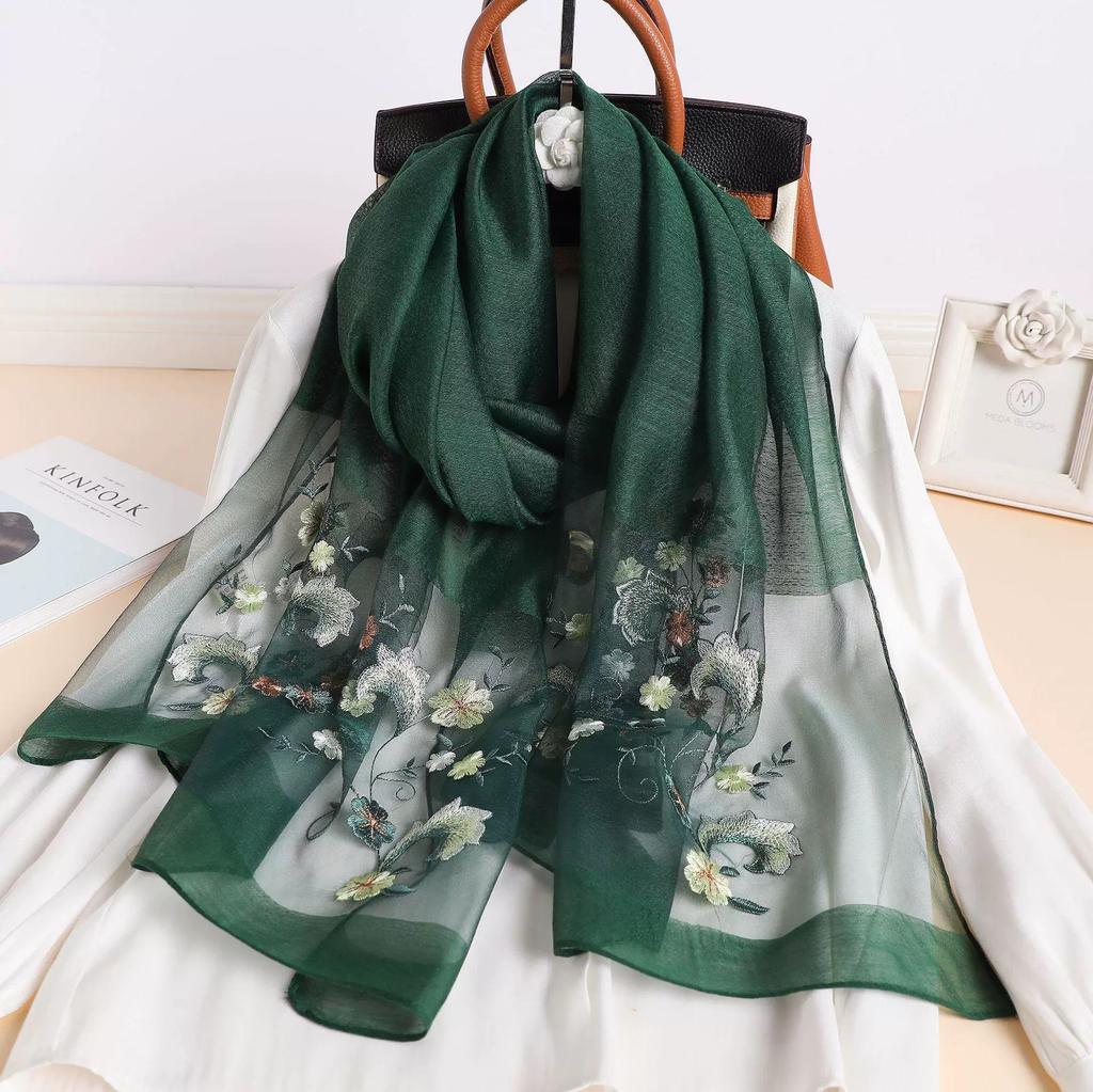 Silk Women Scarf Warm Wool Shawls Lady Wraps Floral Pashmina Embroidery Scarves Foulard Hijab New Long Female Hair Bandana