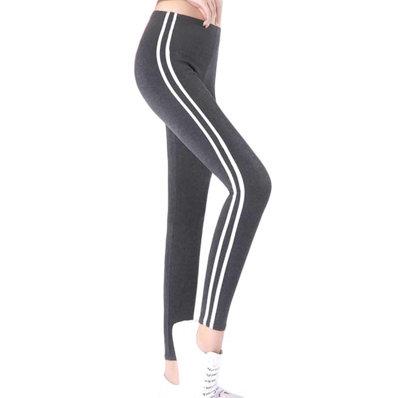 

[Aika] leggings line leggings sports leggings spats stretch pants high waist yoga pants jersey monotone side line 9/4 length Plain color ladies 1 size