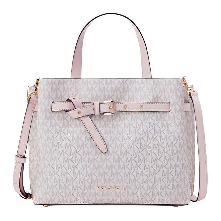 

Michael Kors MK Emilla Monogram Textured Color Block Gold Buckle Shoulder Bag Women handbags Vanilla-White Light-Pink 35F0GU5S3B-640 Basic Set (Bag+Dust Bag)