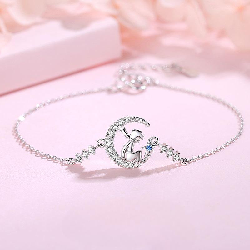 

S925 Серебро Девушка Ins Стиль Луна Маленький Принц Браслет Студент Лучший Друг Девушка Ручные Украшения Подарок На День Рождения для Девочки Adjustable size