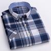 Letnie Nowe Męskie Koszule Oxford Krótki Rękaw 100% Bawełna Kratka Miękkie Regularny Krój Formalna Koszula Elegancka Koszula Społeczna Odzież Męska