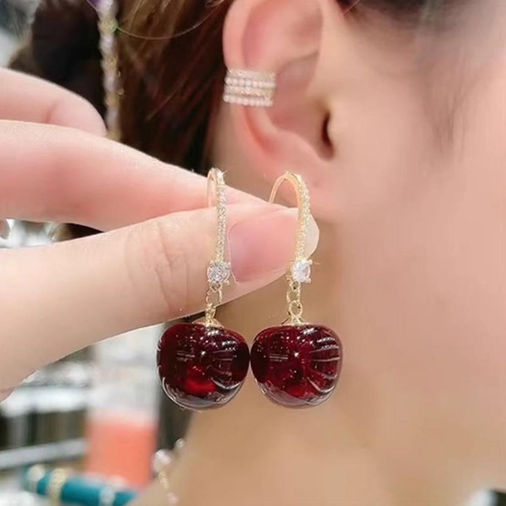 Sweet Cherry Earrings Fashion Dangling Jewelry Multifuntional Accessory Ear Jewelry for Collection and Daily Wear