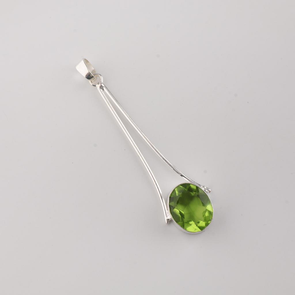 Peridot Gemstone 925 Sterling Silver Handmade Women Jewelry Designer Long Pendant 1.79" For Gift PP-69-2