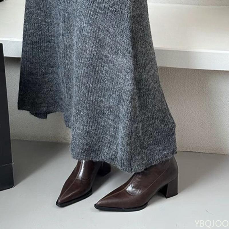 Modische vielseitige Damen Retro Schuhe Stiefeletten Damen High Heel Blockabsatz Spitze Zehenpartie Elegant minimalistisch Kurze Stiefel