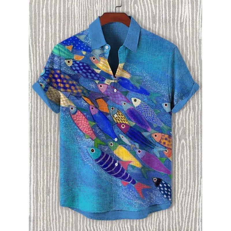Camicia Casual da Uomo Estiva con Grafica Vita Marina Manica Corta Bottoni Camicie con Revers Top Oversize Camicia Hawaiana Casual