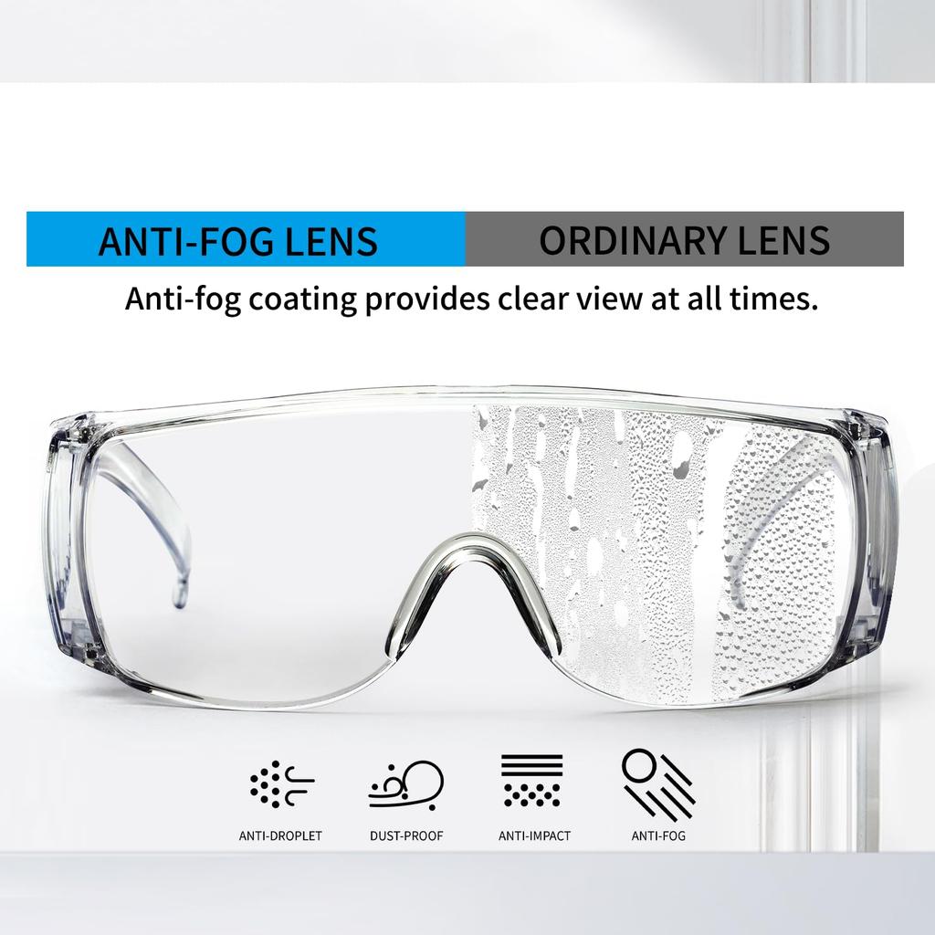 Safety Glasses Anti Fog Goggles Vented Sides Shields Transparent PC Frame Spectacles for Lab Medical and Daily Use 1 Pack