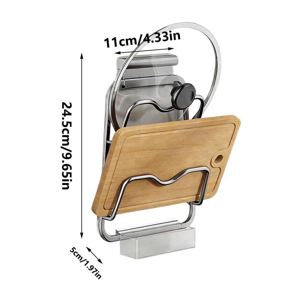 Pot Lid Organizer Stainless Steel Wall-mounted Organization with Drip Tray Pot Lid Storage for Kitchen Cookware Utensil Spatula