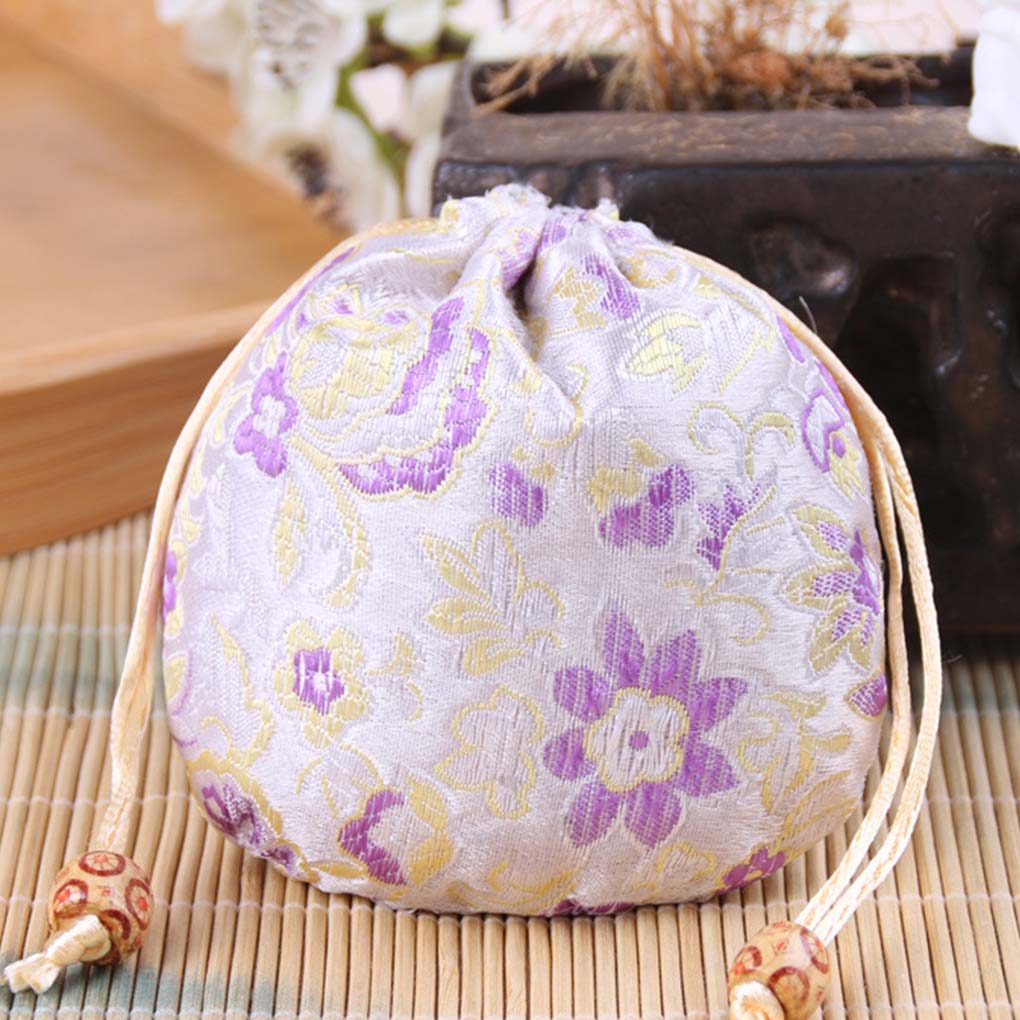 Brocade Jewelry Drawstring Bag Portable Leakproof Vintage Chinese Style Flower Pattern Storage Pouch Gift Wrapping