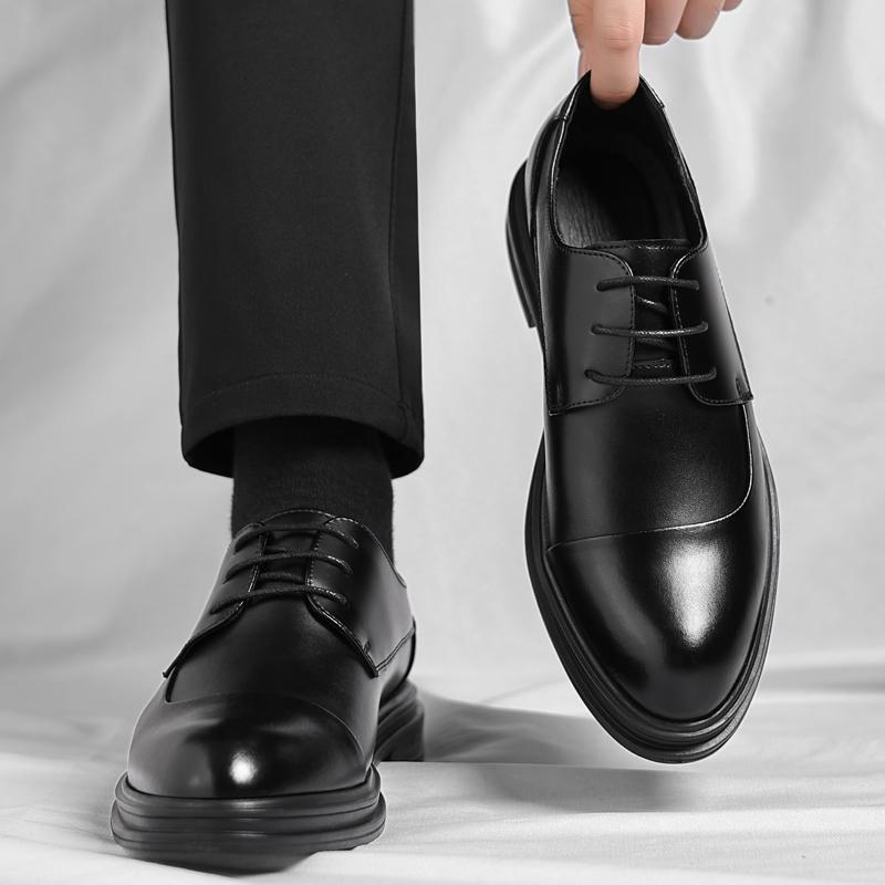 Fashion Men's Leather Lace-Up Oxford Shoes Classic Formal Business Dress Shoes Comfortable Slip-Resistant Flats New Male Wedding Shoes