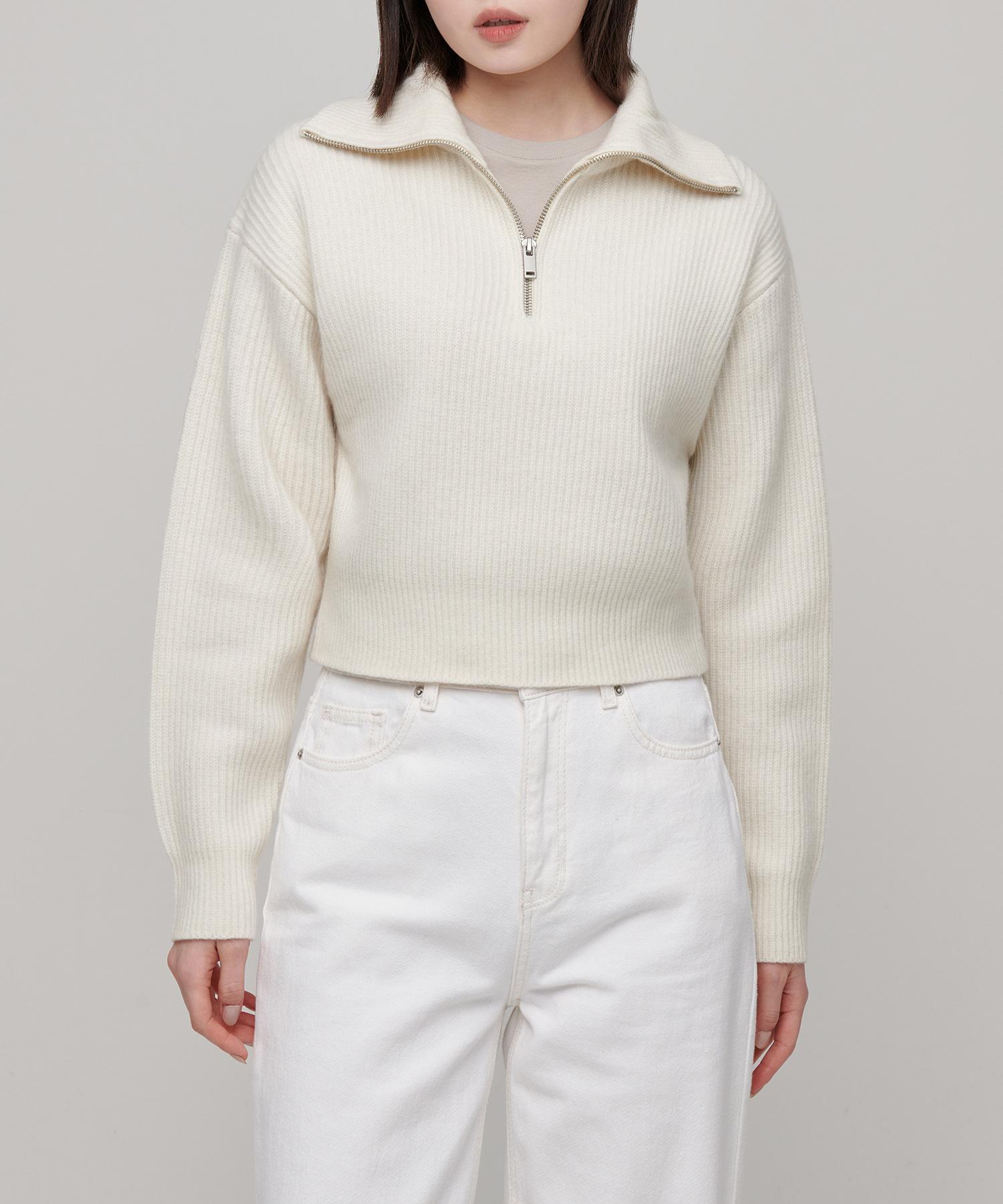 Musinsa Standard Woman Women S Lambswool Ribbed Knit Half Zip [Ivory] Ivory/L