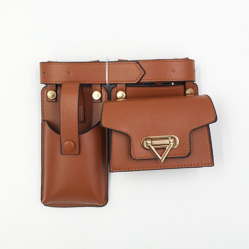 2025 Женский панк-стиль Двухкомпонентная поясная сумка и кошелек для телефона кроссбоди коричневый 1630₽