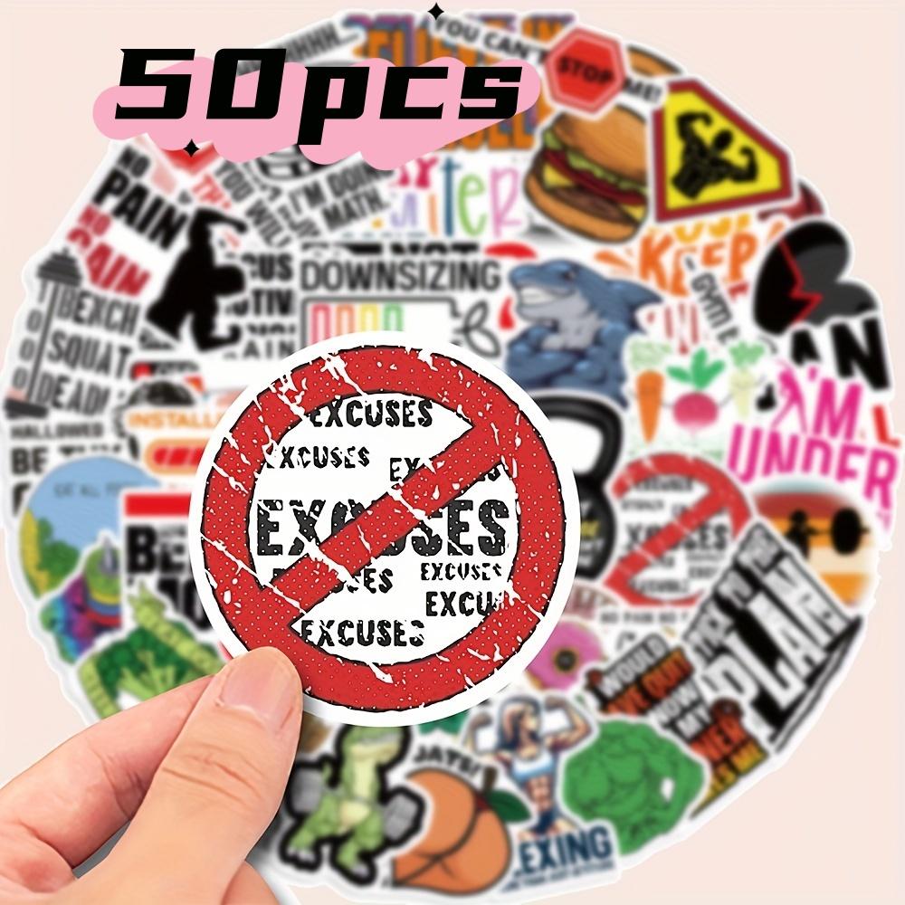 50pcs DIY Gym Stickers - Reusable Self-Adhesive Workout Motivational Decals with Fitness Quotes, Kettlebell & Dumbbell Designs f