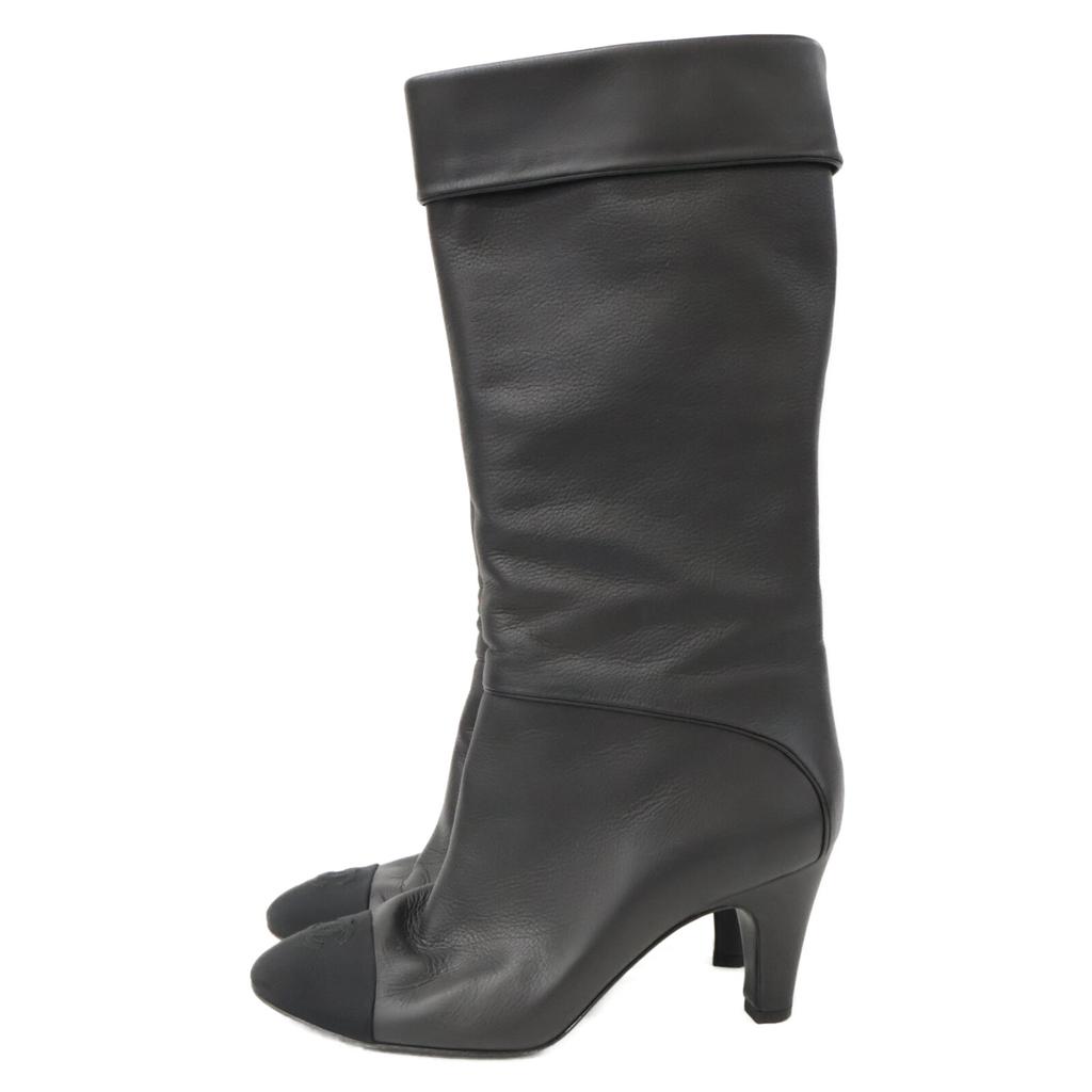 CHANEL [Excellent Condition] G36438 CC Logos Leather Heel Long Boots/ shoes 36 1/2 blackUsed