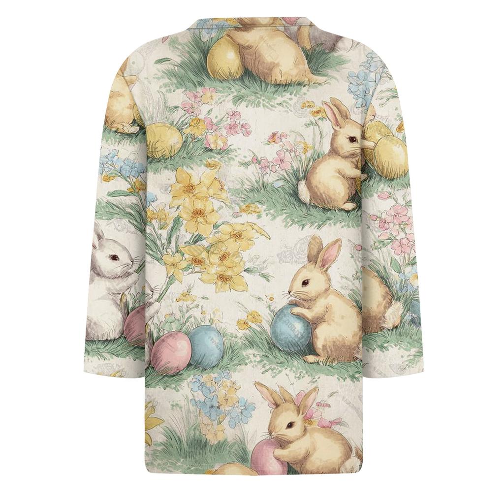 Women's Fashionable Casual Three-quarter Sleeve Easter Print Round Neck Pullover Top