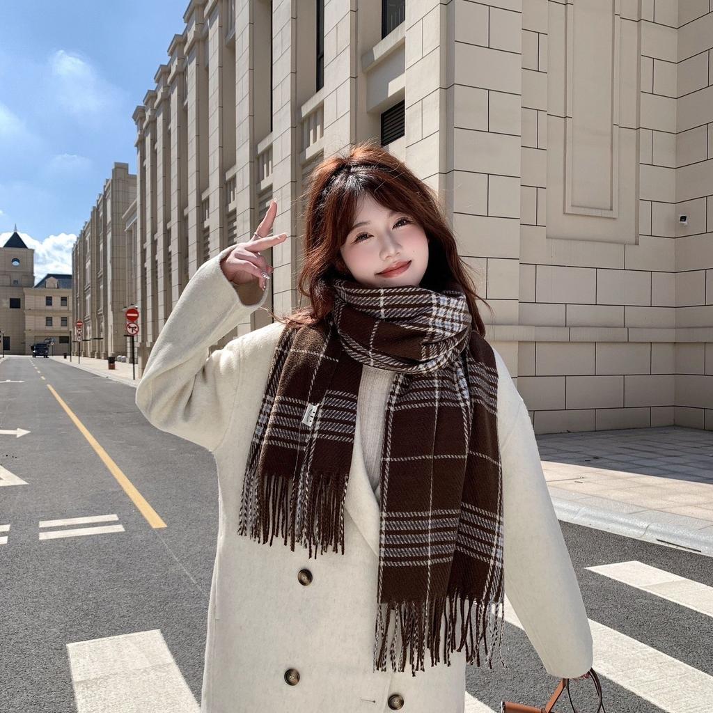 New Winter Korean Fashion All Match Scarf High End Atmosphere Scarf Thickened Plaid Tassel Warm British Scarf