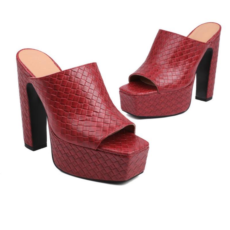 Fashion New Style Fashion Women High Heels Mule Sandals Platform Peep Toe Slip On Block Women's Heel Slippers Ladies Shoes Zapatos Mujer