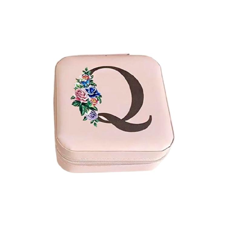 Jewelry Travel Organizers Letter Pattern Small Jewelry Container Fashion Portable Case PU Texture for Fashionable Lover
