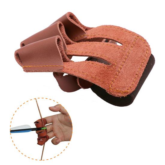 Archery Finger Glove Adjustable 3 Finger Cowhide Brown Archery Finger Guard for Shooting