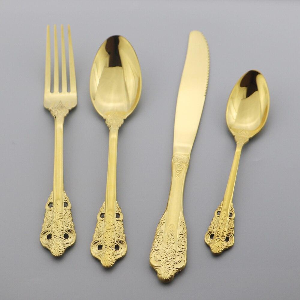 5Pcs Palace Style Dinnerware Stainless Steel Kitchen Portable Cutlery Set of Tableware Spoon Forks Knives Chopstick Silverware