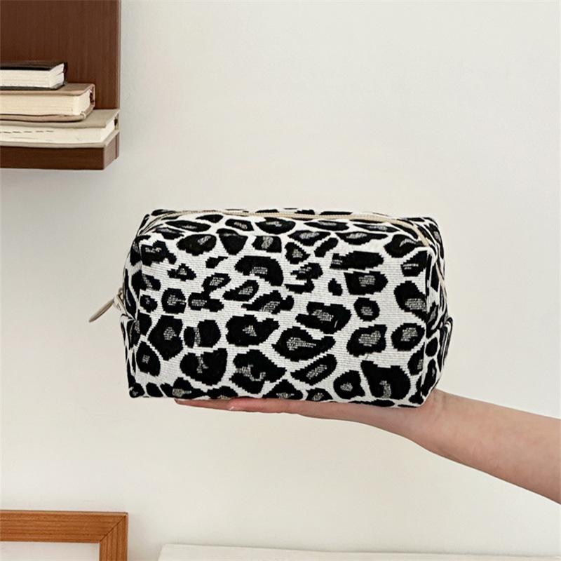 Leopard Print Cosmetic Bag Portable Travel Makeup Organizer Handbag