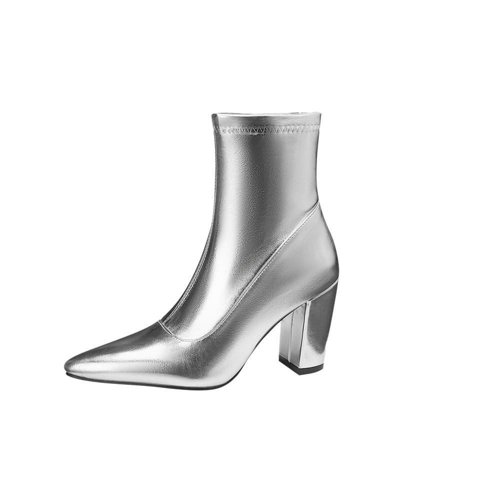 Gold Silver Women Mid Calf Boots High Heel Small Big Size 32 46