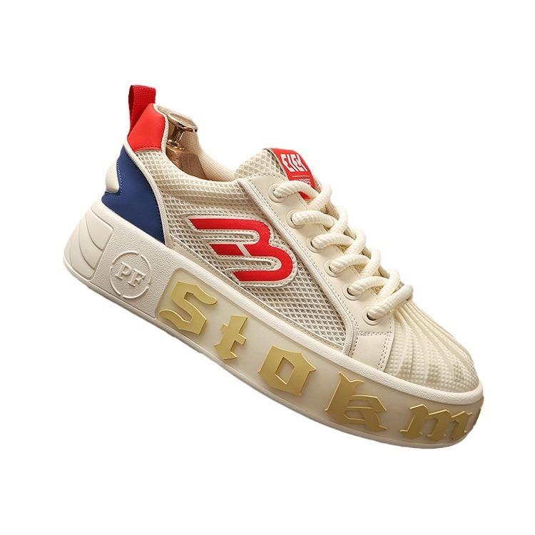 Summer Hollow Thick Sole Casual Breathable Men's Sports and Leisure Shoes New Comfortable and Trendy White Shoes