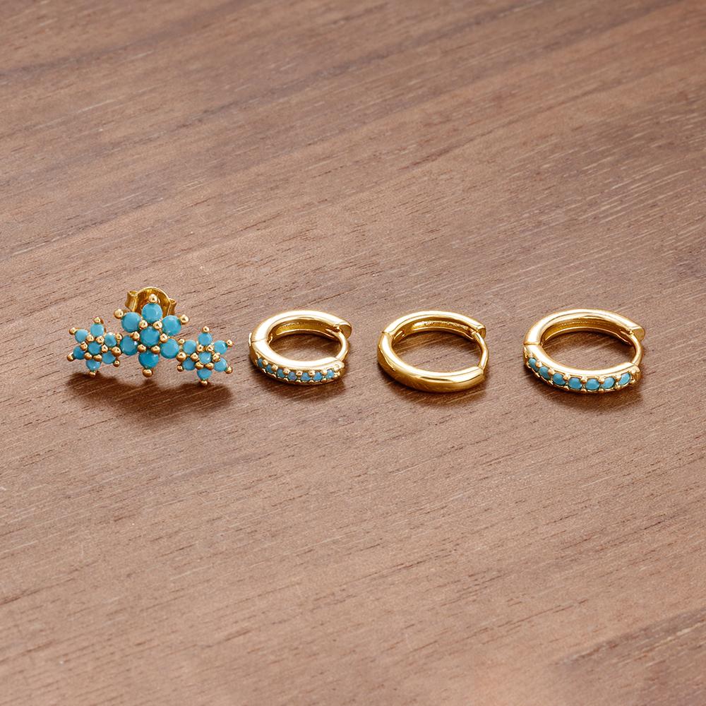 4PCS Fashion Stainless Steel Zircon Round Hoop Earrings Set For Women European Simple Hoops Flower Ear Stud Wedding Jewelry