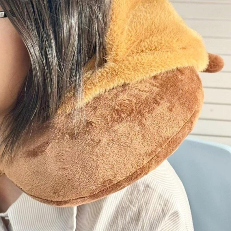 Soft and Plushie Hooded Neck Pillow Anime Figure Hooded Ushaped Pillow Portable