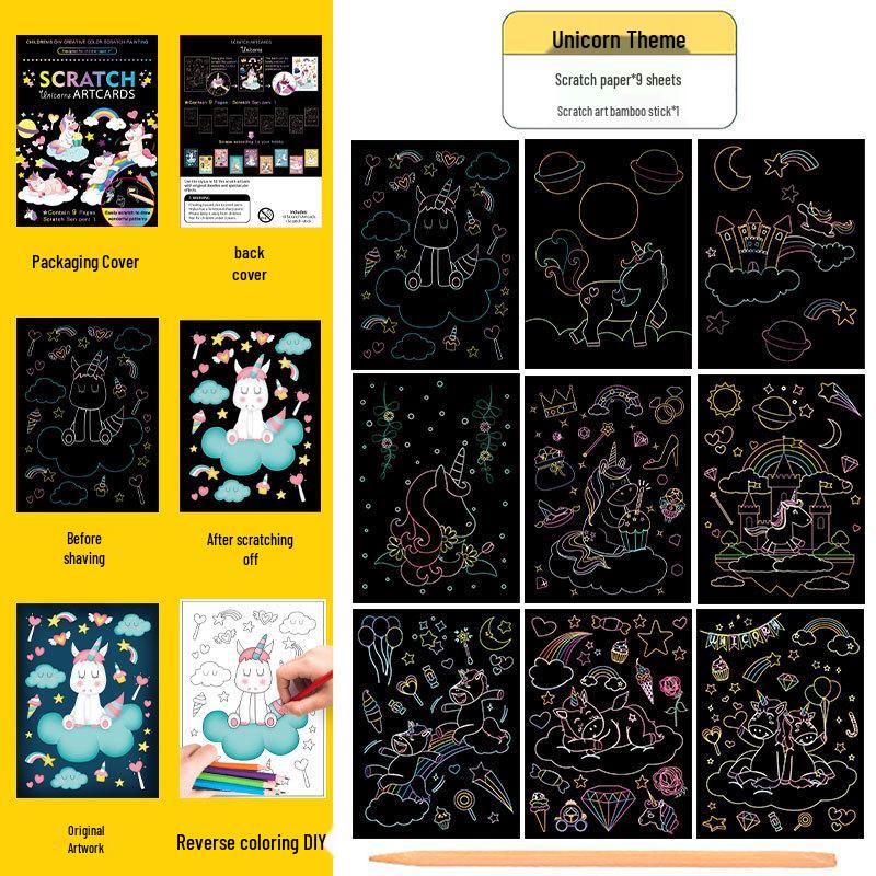Conjunto Colorido de Arte Scratch: Livro de Rabiscos e Desenhos DIY de Desenho Animado para Crianças