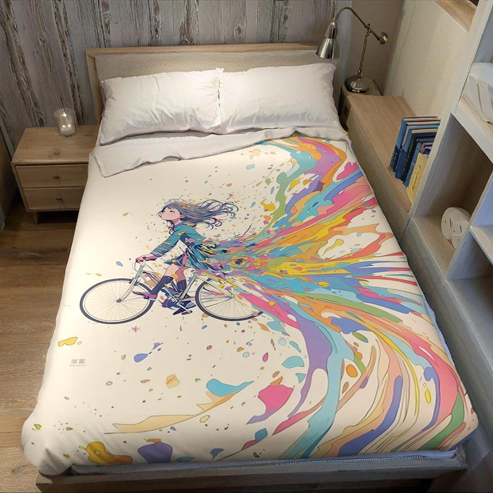 Bike - Riding Girl Flannel Blanket Warm Soft Halloween Christmas Couch Warm Cozy Decorative Decor Gift For All Season