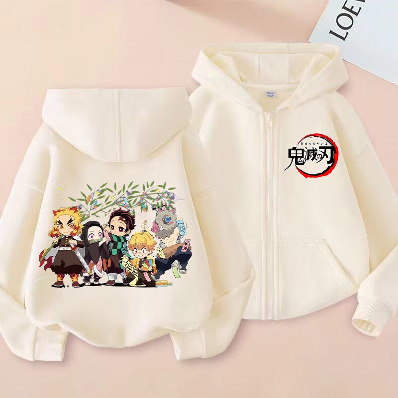 Demon Slayer Children'S Cardigan Coat Zipper Tops Boy Girls Hoodie Autumn Sweatshirt Anime Cosplay Fashion Clothing