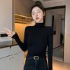 Black Semi-turtleneck Threaded Bottoming Shirt Women's New Slim-fitting and Thin Long-sleeved Shirt Women's Top