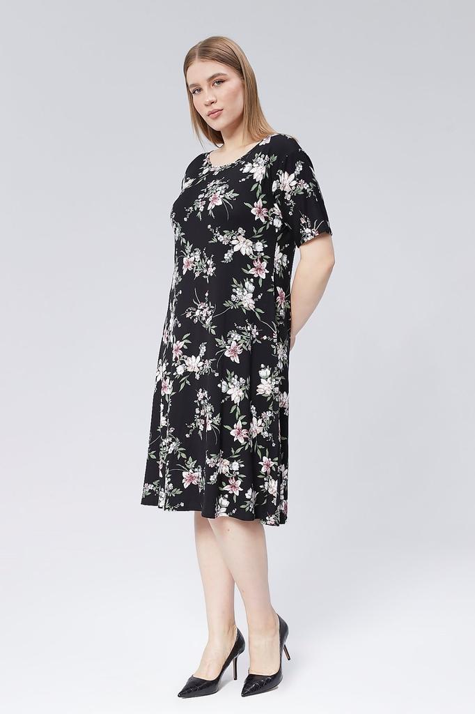 Damska sukienka w dużym rozmiarze z wiskozy, z krótkim rękawem i kwiatowym wzorem