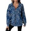 Womens Oversized Long Sleeve Pullover Top With Floral Print Half-Zip Collar Casual Cotton Sweatshirt