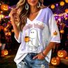 Damen Casual Mode Langarm V-Ausschnitt Oberteil mit Halloween-Print