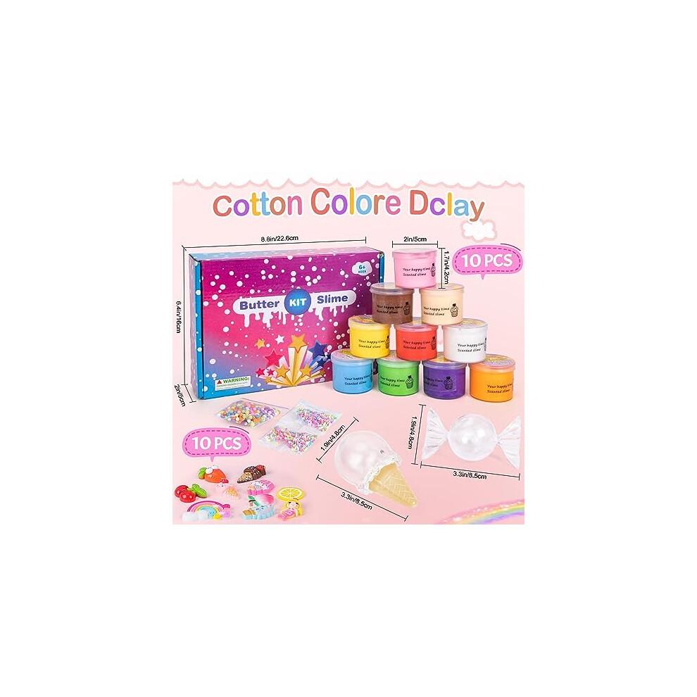 Thedttoy Fluffy Slime Kit, 10 Pack Butter Slime Kits Cloud Slime Making Kit with Charms, Super Soft and Non-Sticky Slime Kits for Girls Boys, Scented