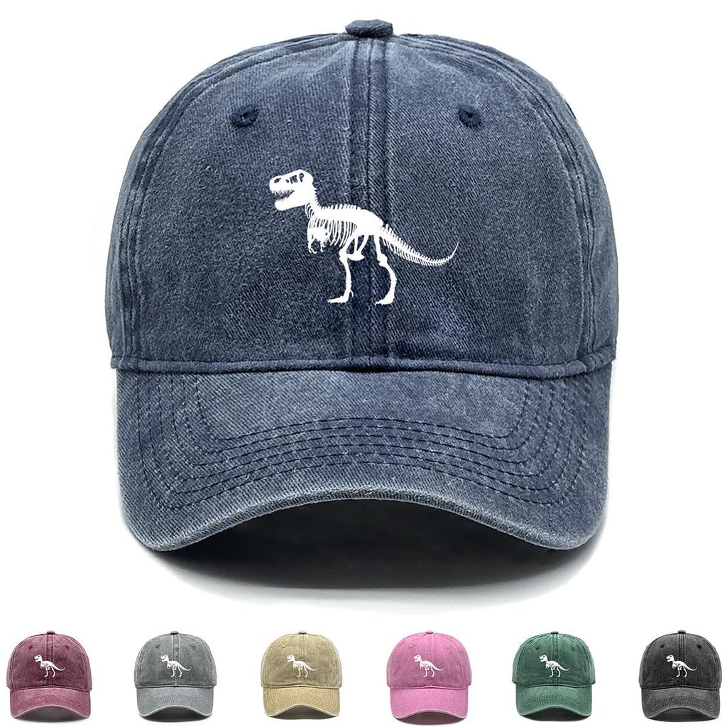 Pure White Dinosaur Print Snapback Sun Hat, Animal Trucker Hat Adjustable Buckle Cotton Hip Hop Sunshade Adjustable Baseball Cap