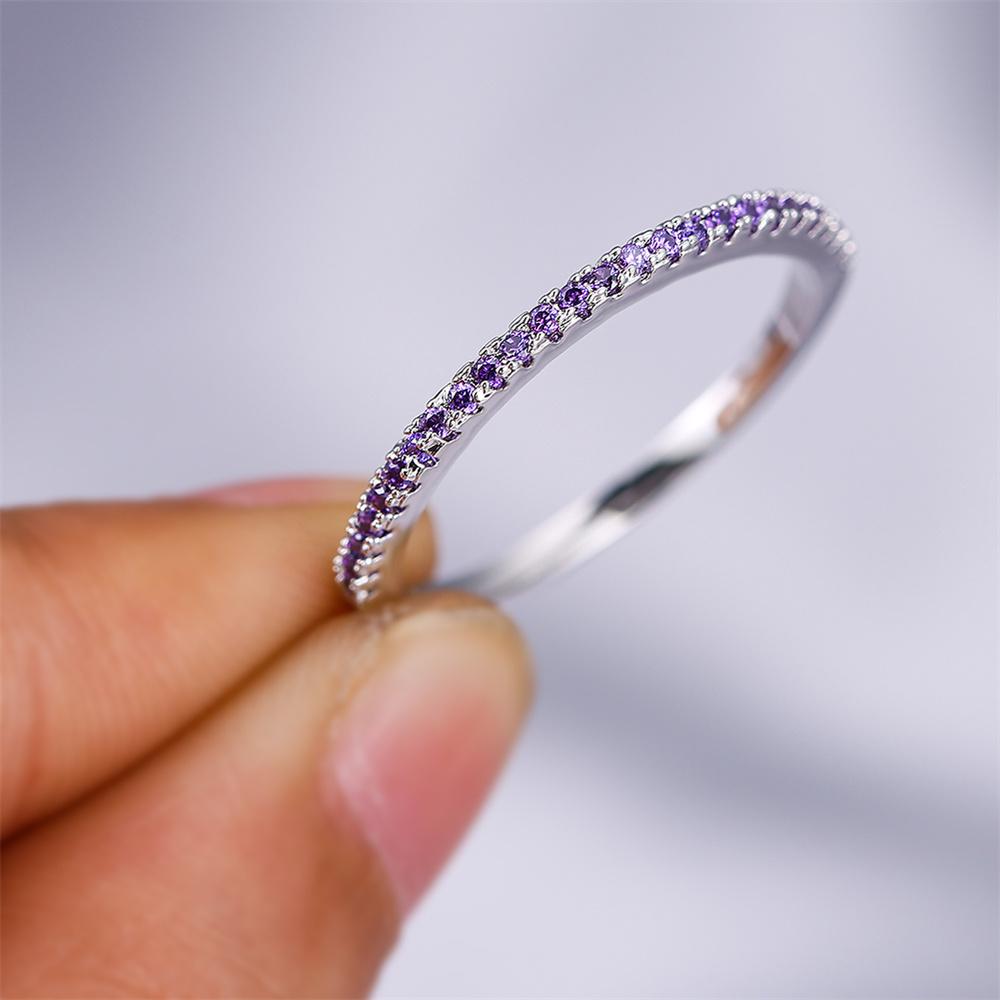 Classic Small Round Stone Wedding Band Thin Stacking Rings For Women Purple Crystal Engagement Jewelry Minimalist Accessory Gift
