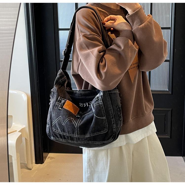 Korean Retro Distressed Women's Crossbody Tote Bag 2026