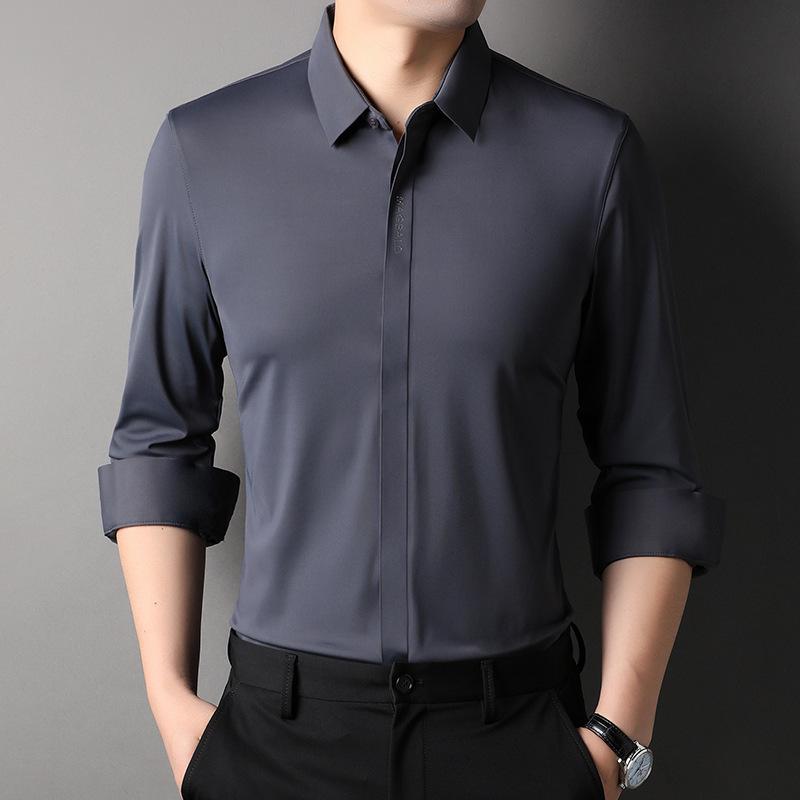 Autumn New Men's Dark Placket Long-sleeved Shirt